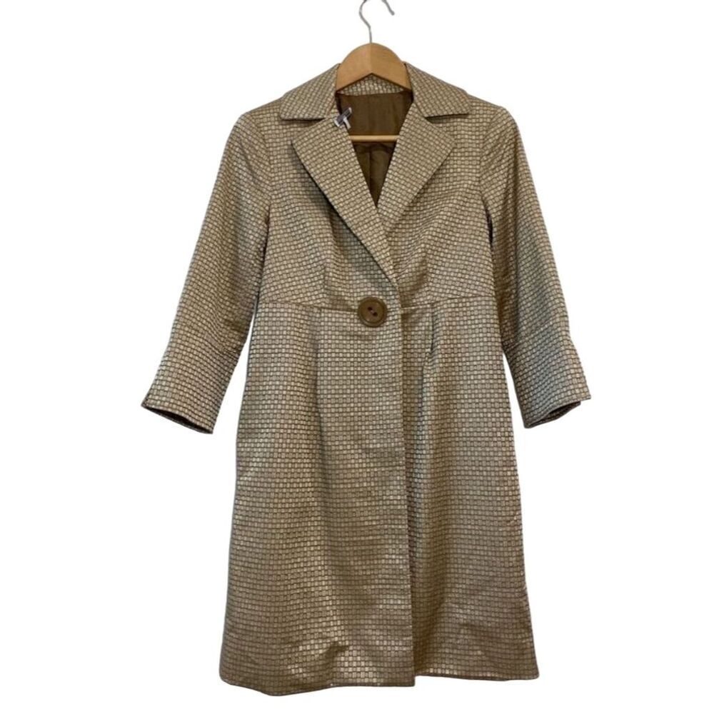 Donna Degnan Women's Beige Geometric Trench Coat Size 4